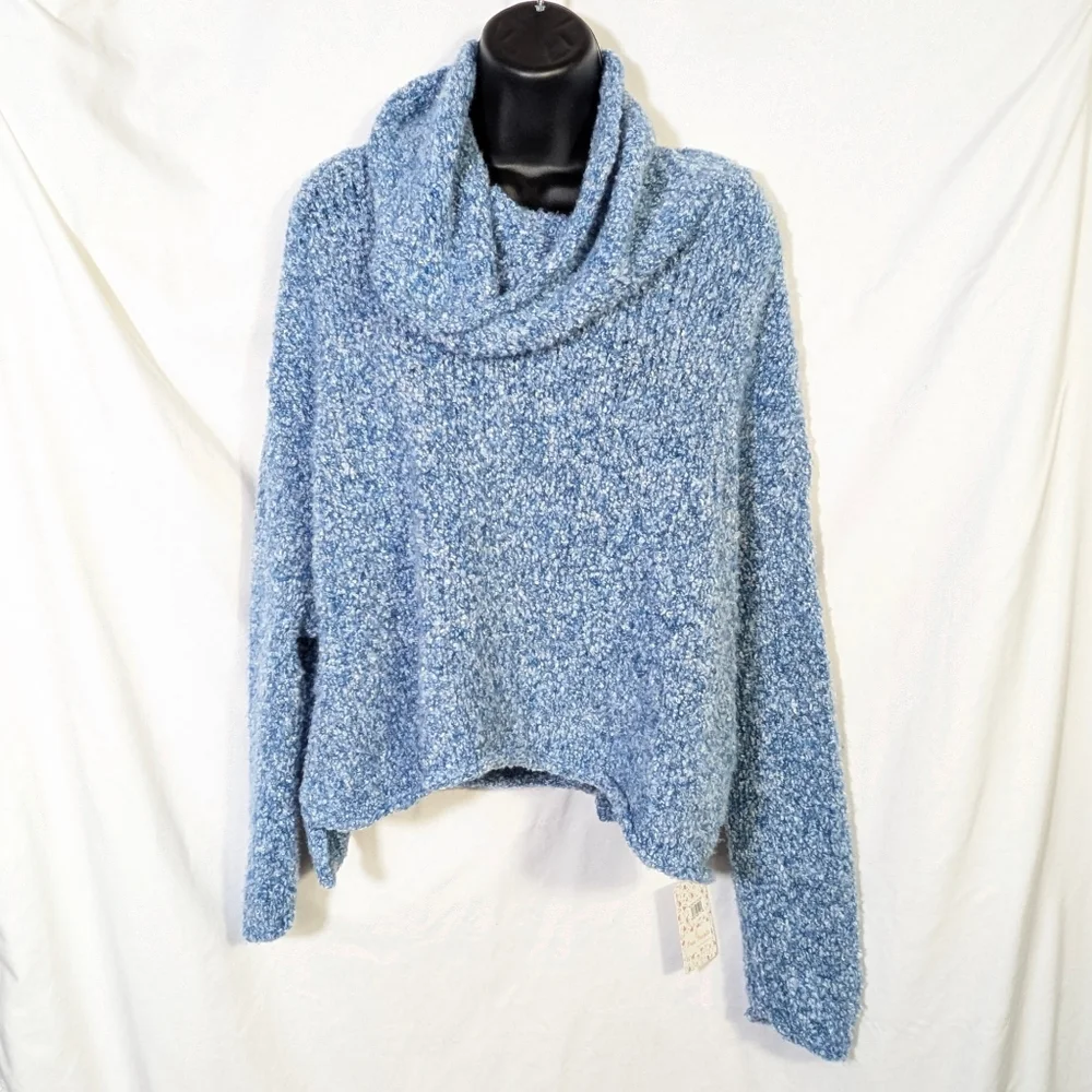 New Free People BFF Blue / White Cowl Neck Sweater‎ Winter Soft Cozy Sz XS